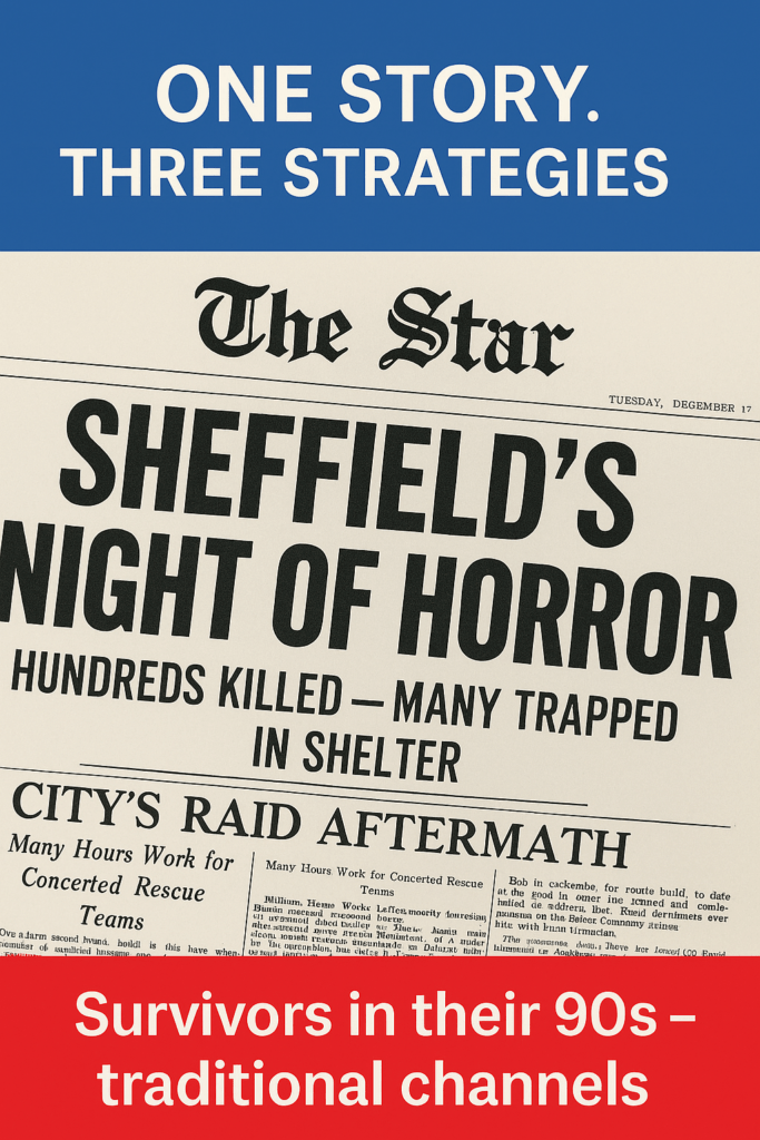 Graphic showing 1940s The Star newspaper front page with headline about Sheffield Blitz, used to illustrate traditional communication channels for older audience